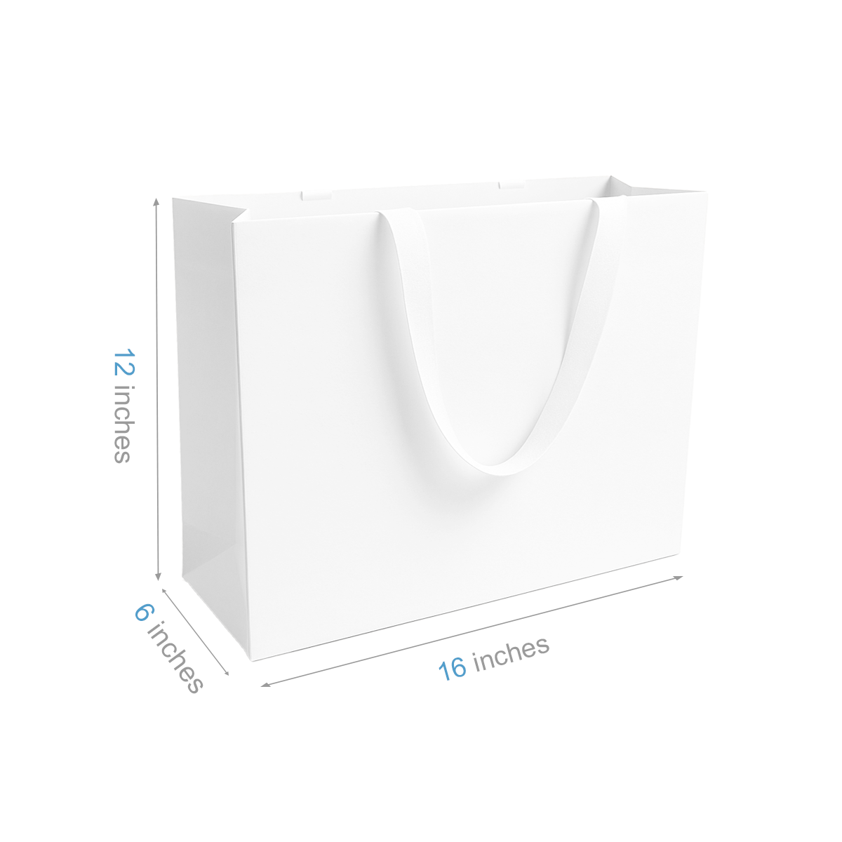 FB1662WW | 100pcs Vogue 16x6x12 inches White Contour Luxe Paper Gift Bag, Double-sides Smooth Finish, White Ribbon Handles; U$1.36/pc