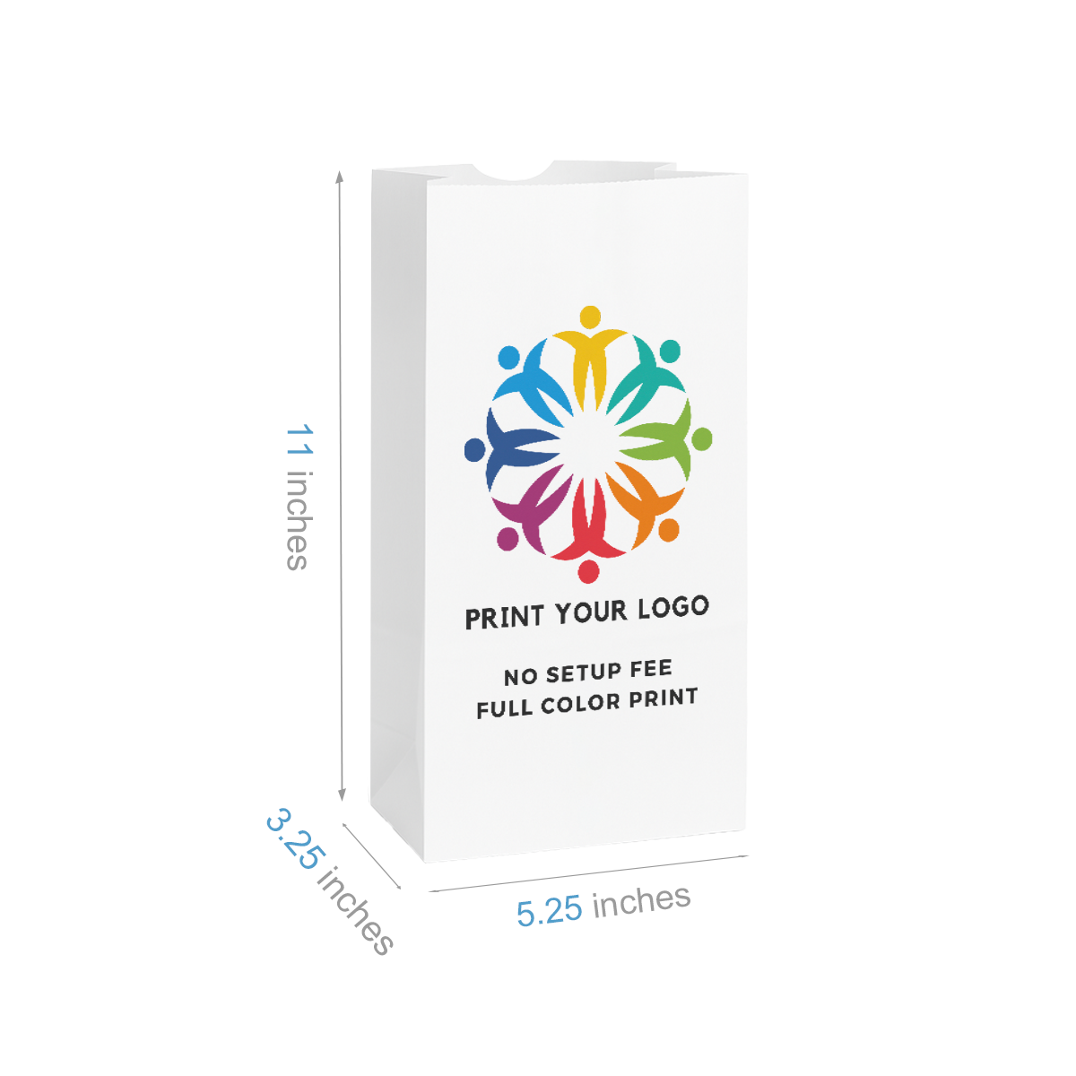 #5 - 5.25" x 3.25" x 11" - Prescription Bags - White Grocery Bags - Carton of 1000 - KIS PAPER - 6024; Full Color Custom Print, Printed in Canada
