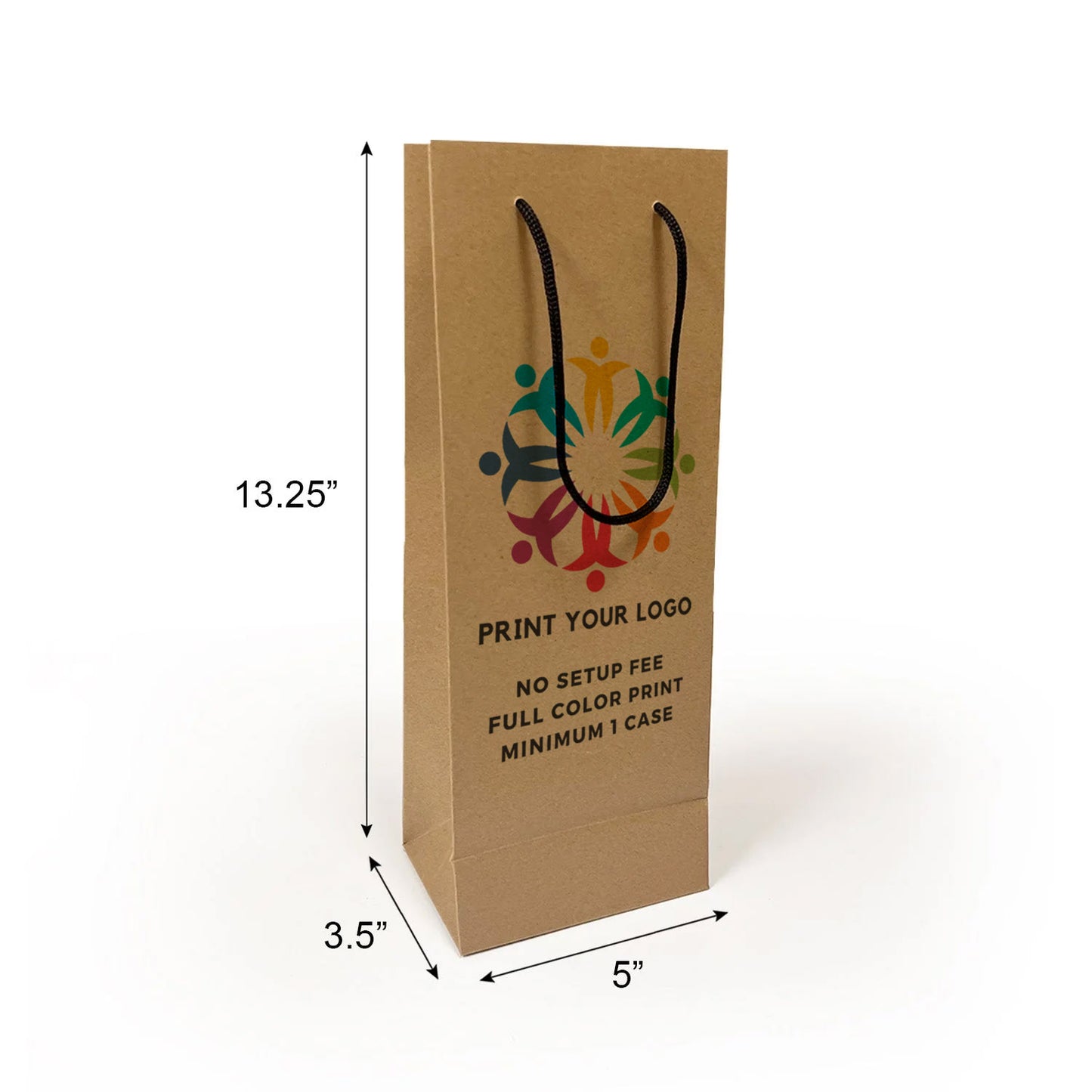 150pcs, Euro Tote Wine 5x3.5x13.25 inches Kraft Paper Bags Rope Handles; Full Color Custom Print, Printed in Canada