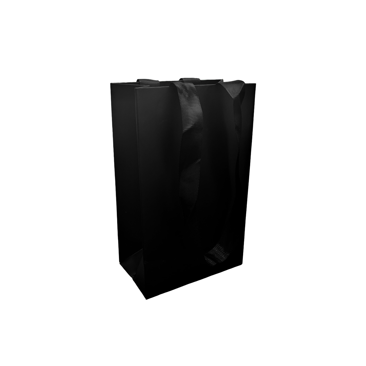 FB5358BK | 200pcs Gem 5x3x8 inches Black Laminated Contour Luxe Paper Gift Bag, Double-sides Smooth Finish, Black Ribbon Handles; U$0.82/pc