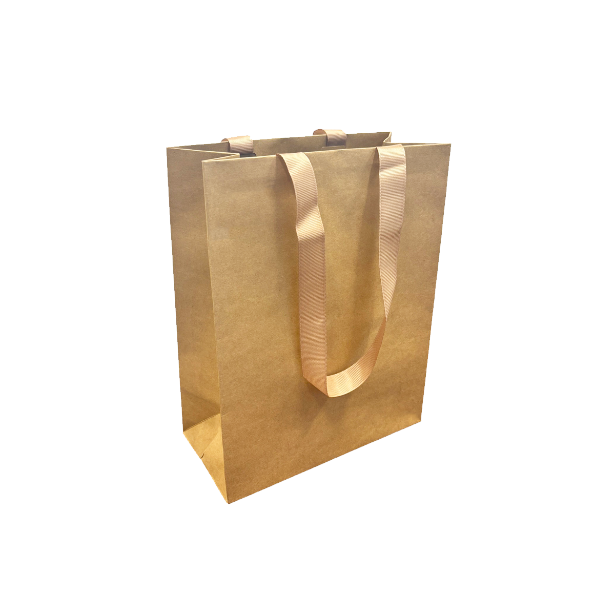 FB8410BBR | 200pcs Cub 8x4x10 inches Kraft Contour Luxe Paper Gift Bag, Double-sides Smooth Finish, Brown Ribbon Handles; U$0.83/pc