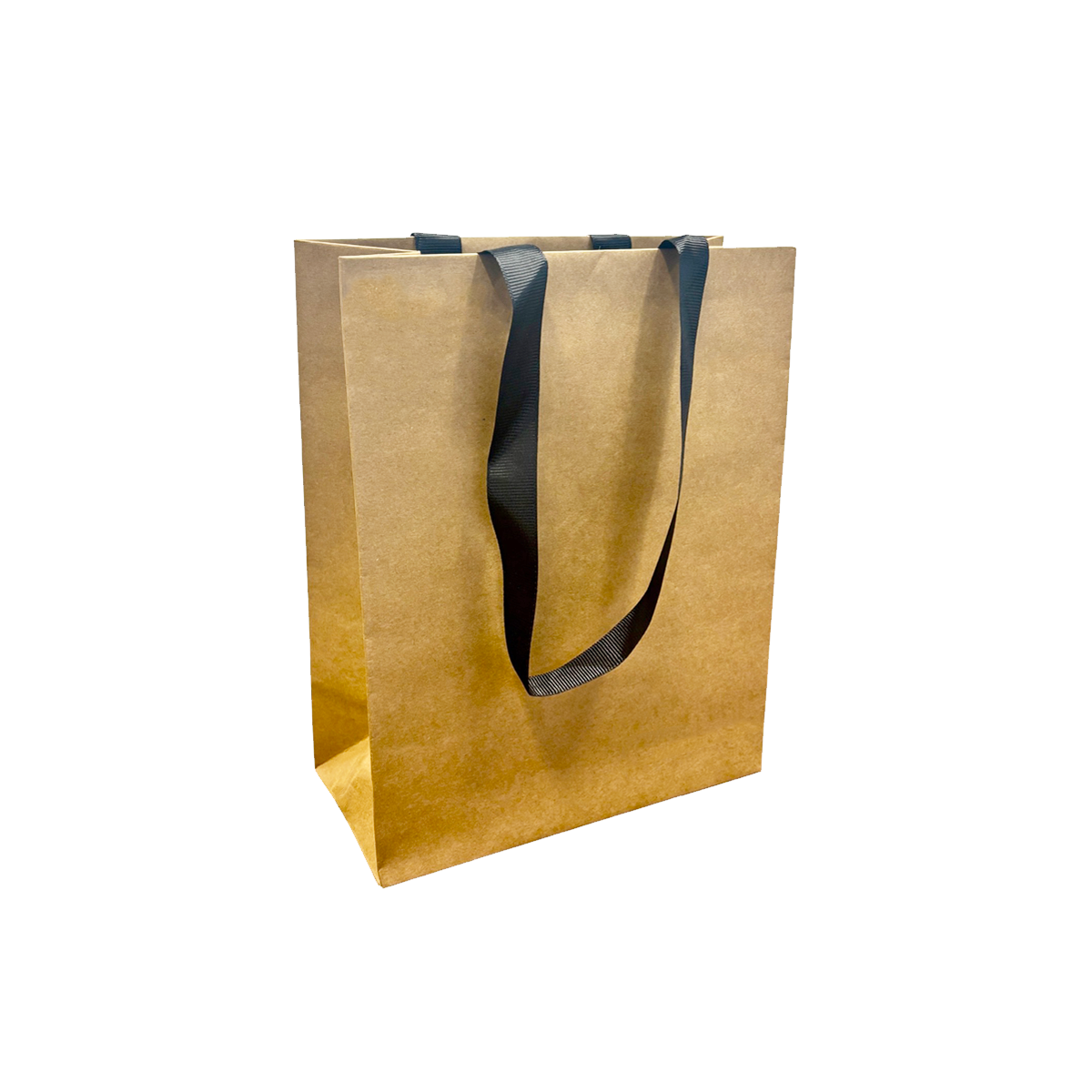 FB8410BBLK | 200pcs Cub 8x4x10 inches Kraft Contour Luxe Paper Gift Bag, Double-sides Smooth Finish, Black Ribbon Handles; U$0.83/pc