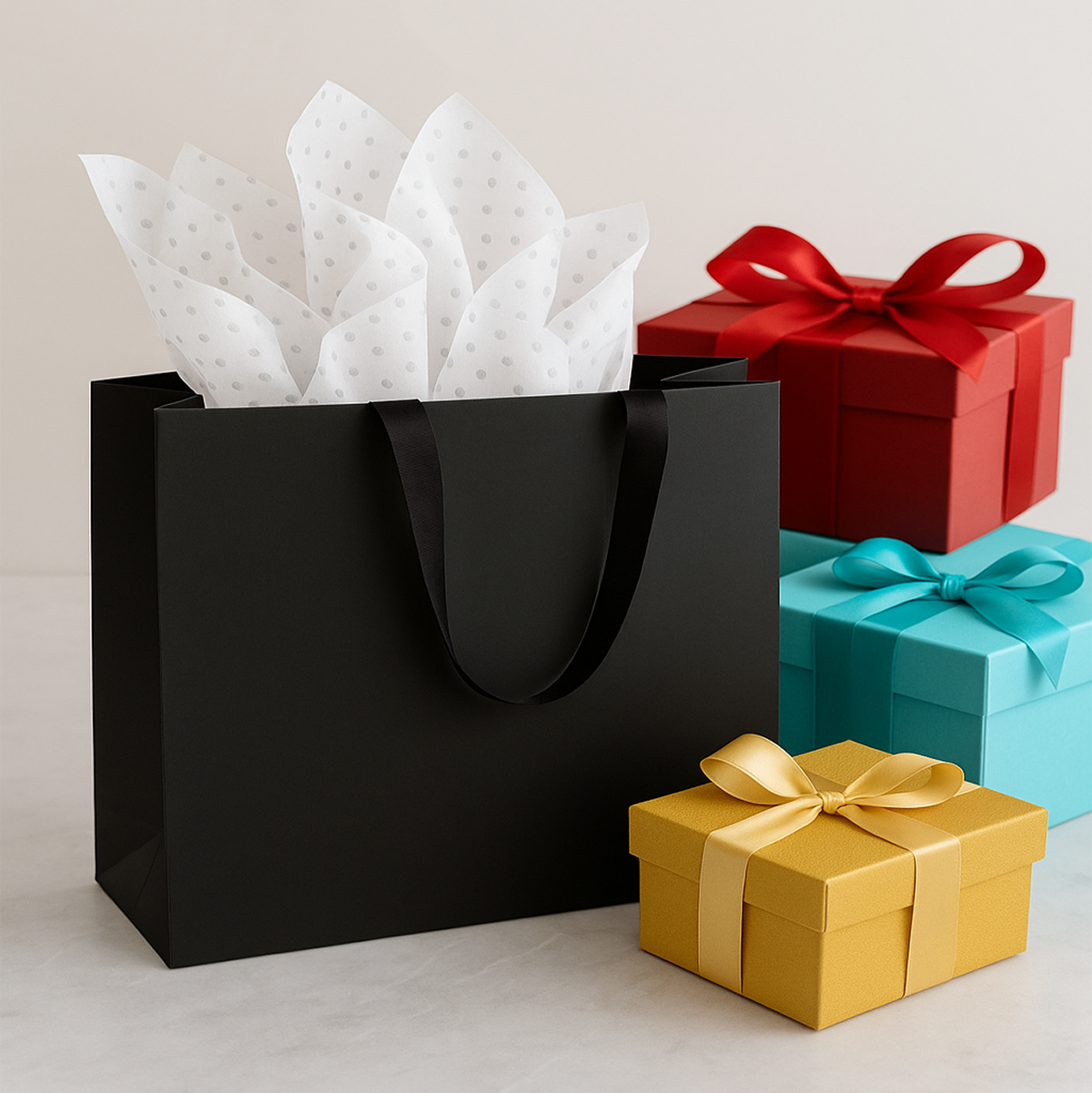 FB1662BK | 100pcs Vogue 16x6x12 inches Black Laminated Contour Luxe Paper Gift Bag, Double-sides Smooth Finish, Black Ribbon Handles; U$1.47/pc