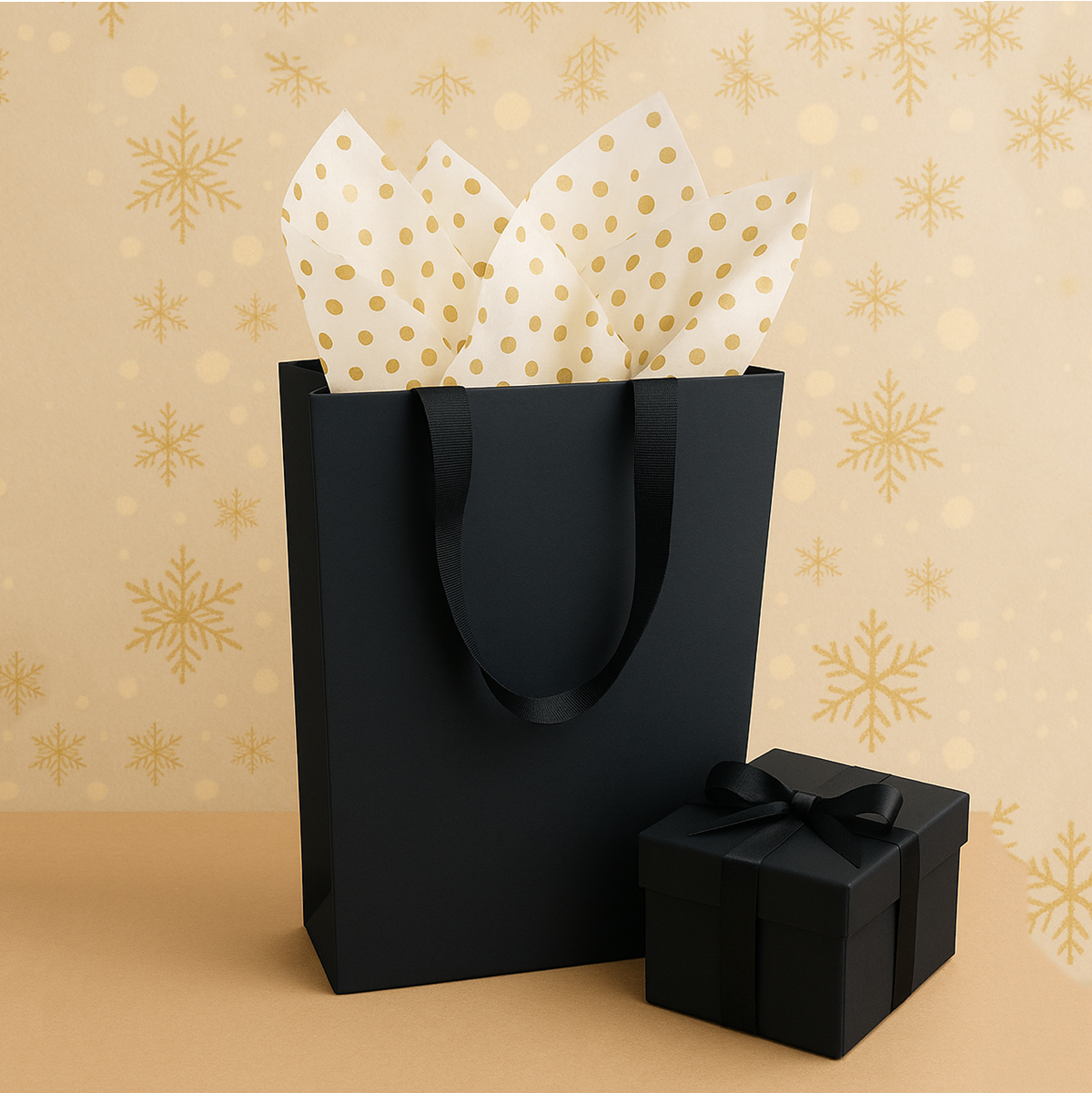 FB1053BK | 100pcs Debbie 10x5x13 inches Black Laminated Contour Luxe Paper Gift Bag, Double-sides Smooth Finish, Black Ribbon Handles; U$1.24/pc