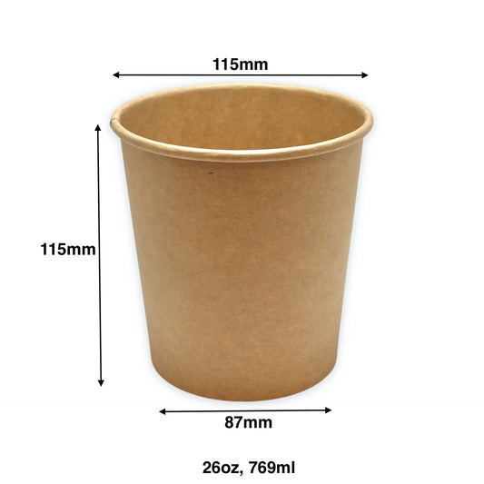 Paper Soup Containers Kraft - 26oz - Carton of 500 - KIS PAPER - 11003; From $0.171/pc