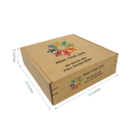 Custom Kraft Literature Corrugated Paper Mailer Boxes Self-Seal Tape - 10" x 10" x 2" - Bundle of 40 - KIS PAPER - 11264; Full Color Custom Print, Printed in Canada; From U$1.785/pc