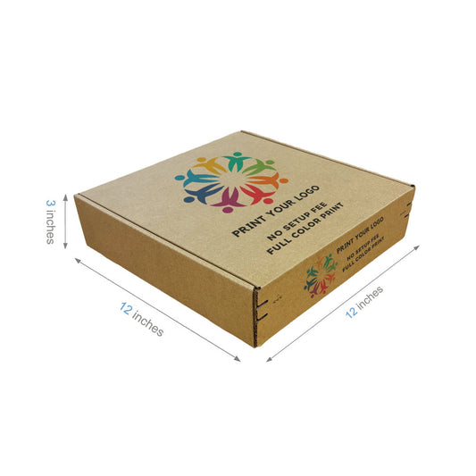 Custom Kraft Literature Corrugated Paper Mailer Boxes Self-Seal Tape - 12" x 12" x 3" - Bundle of 40 - KIS PAPER - 11271; Full Color Custom Print, Printed in Canada; From U$2.427/pc