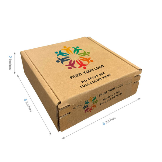 Custom Kraft Literature Corrugated Paper Mailer Boxes Self-Seal Tape - 6" x 6" x 2" - Bundle of 40 - KIS PAPER - 11258; Full Color Custom Print, Printed in Canada; From U$1.290/pc