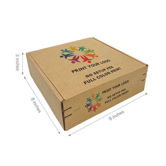 Custom Kraft Literature Corrugated Paper Mailer Boxes Self-Seal Tape - 8" x 8" x 3" - Bundle of 40 - KIS PAPER - 11260; Full Color Custom Print, Printed in Canada; From U$1.815/pc