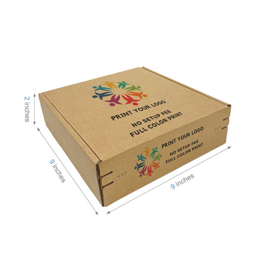 Custom Kraft Literature Corrugated Paper Mailer Boxes Self-Seal Tape - 9" x 9" x 2" - Bundle of 40 - KIS PAPER - 11261; Full Color Custom Print, Printed in Canada; From U$1.515/pc