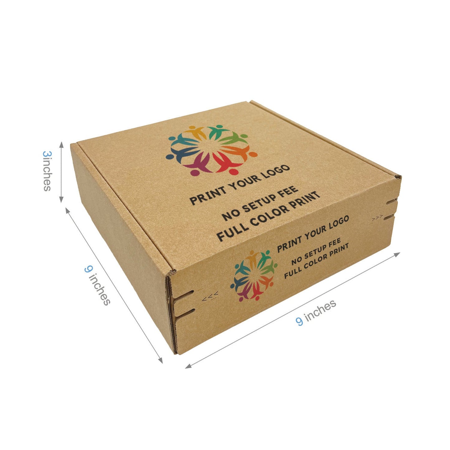 Custom Kraft Literature Corrugated Paper Mailer Boxes Self-Seal Tape - 9" x 9" x 3" - Bundle of 40 - KIS PAPER - 11262; Full Color Custom Print, Printed in Canada; From U$1.840/pc