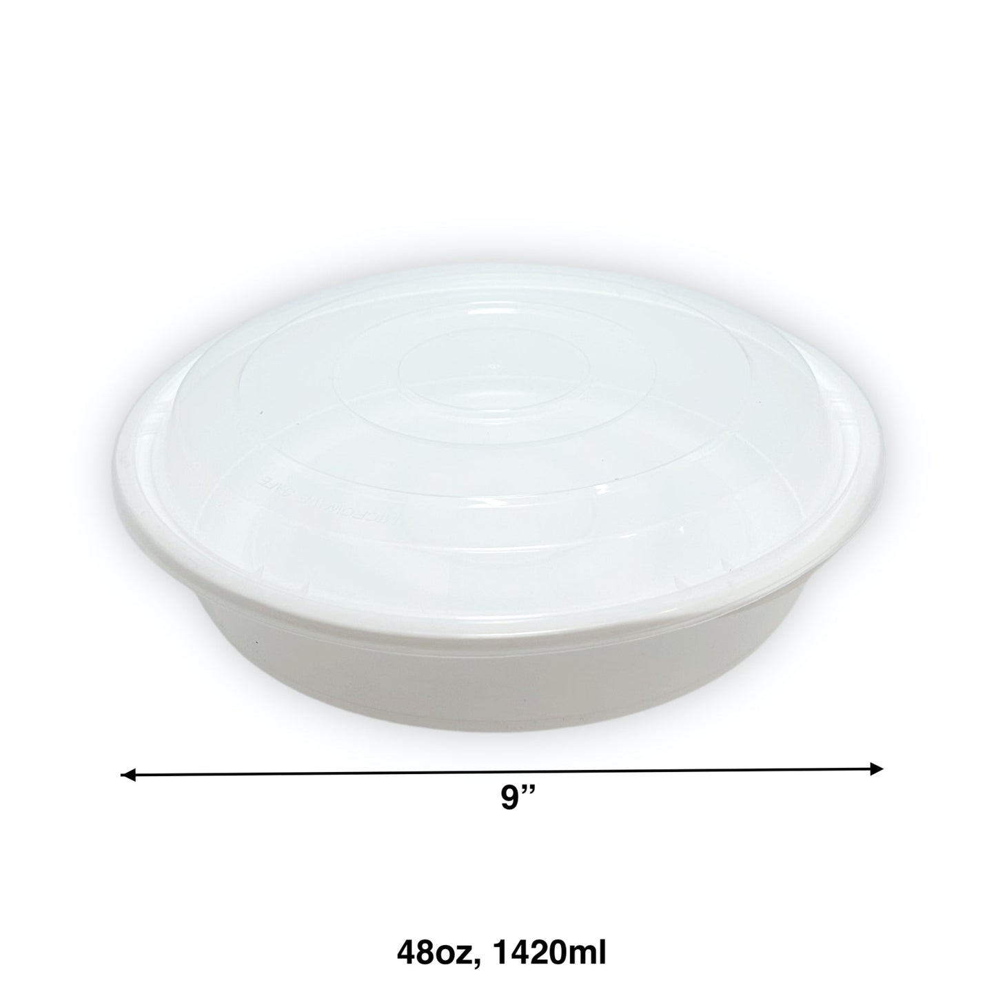 KIS-R48G | 150sets 48oz, 1420ml White PP Round 9" Container with Clear Lids Combo; $0.29/set