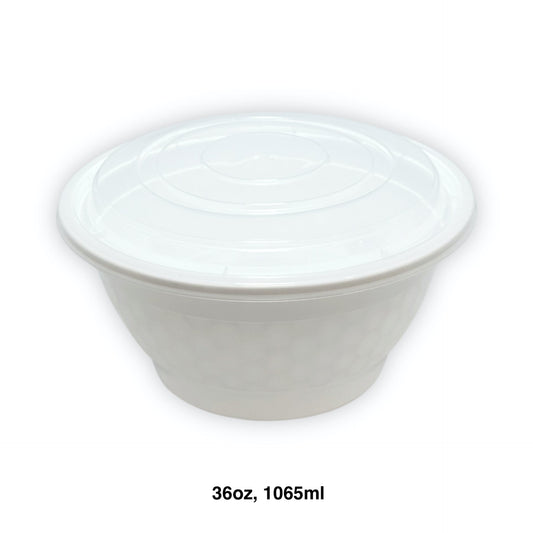 KIS-BO36G | 150sets 36oz, 1065ml White PP Round Bowl with Clear Lids Combo; $0.198/set