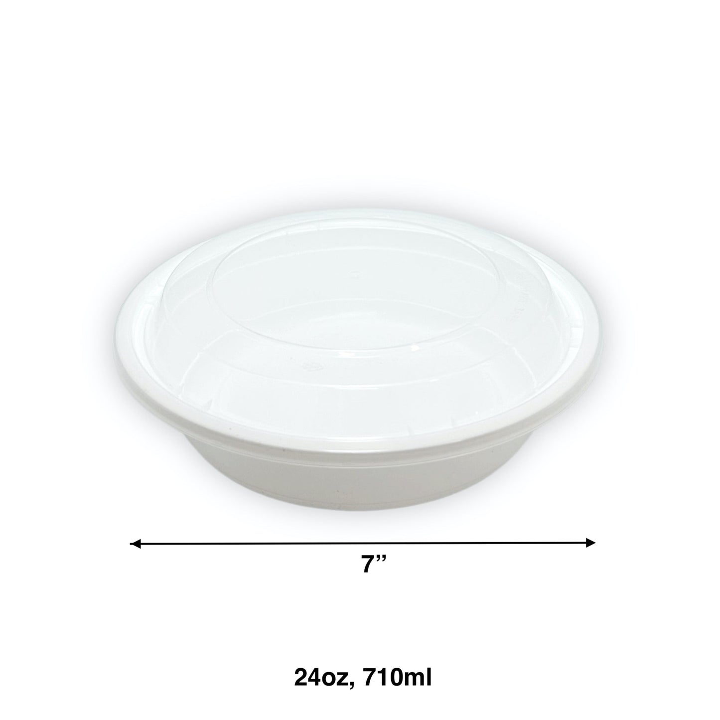 KIS-RS24G | 150sets 24oz, 710ml White PP Round 7" Container with Clear Lids Combo; $0.151/set