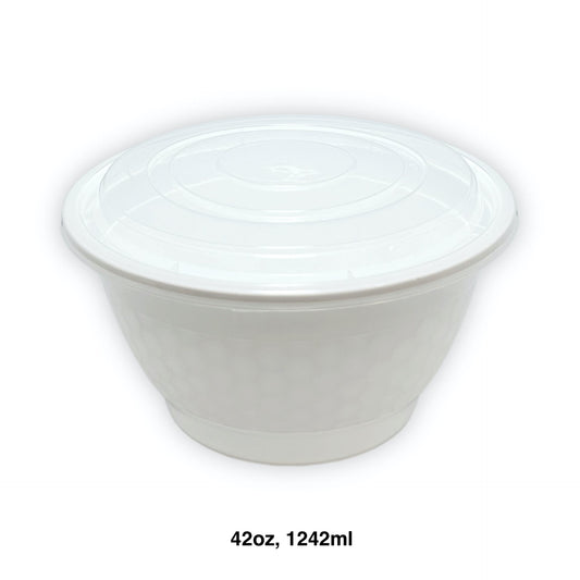 KIS-BO42G | 150sets 42oz, 1242ml White PP Round Bowl with Clear Lids Combo; $0.206/set