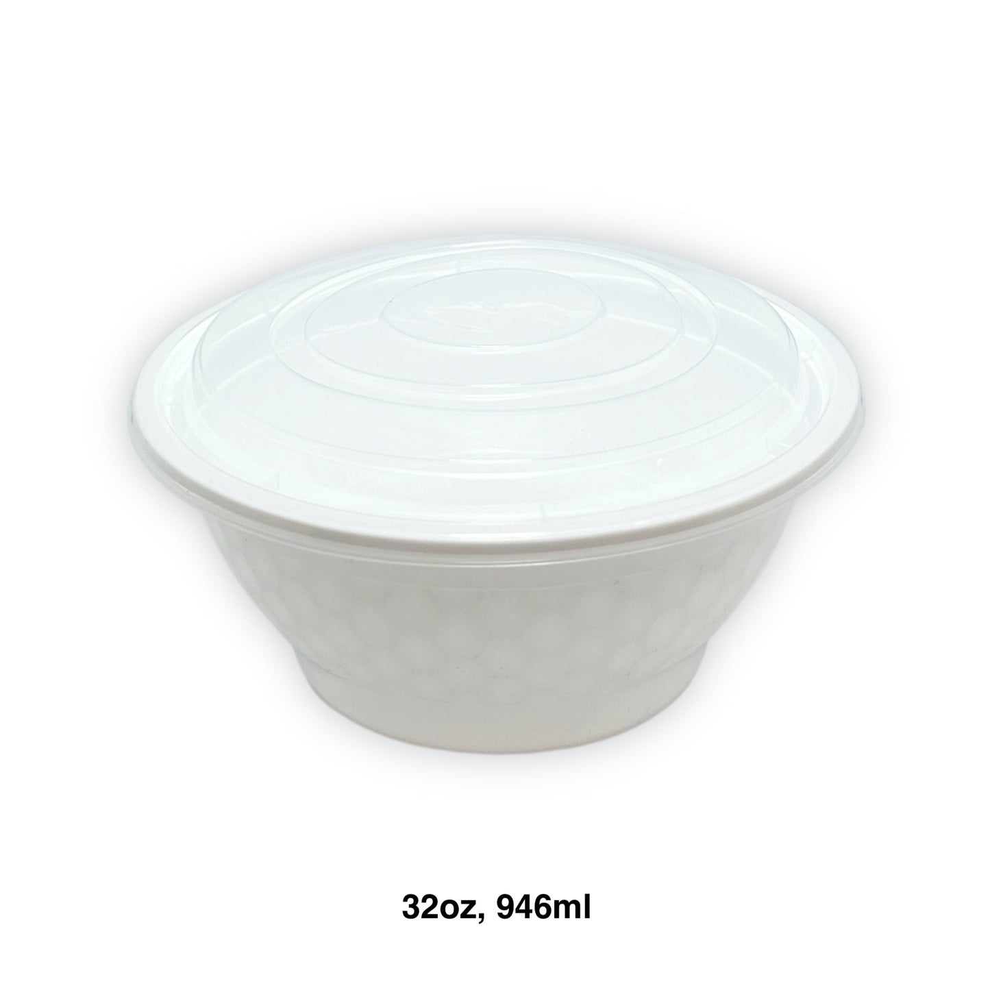 KIS-BO32G | 150sets 32oz, 946ml White PP Round Bowl with Clear Lids Combo; $0.189/set