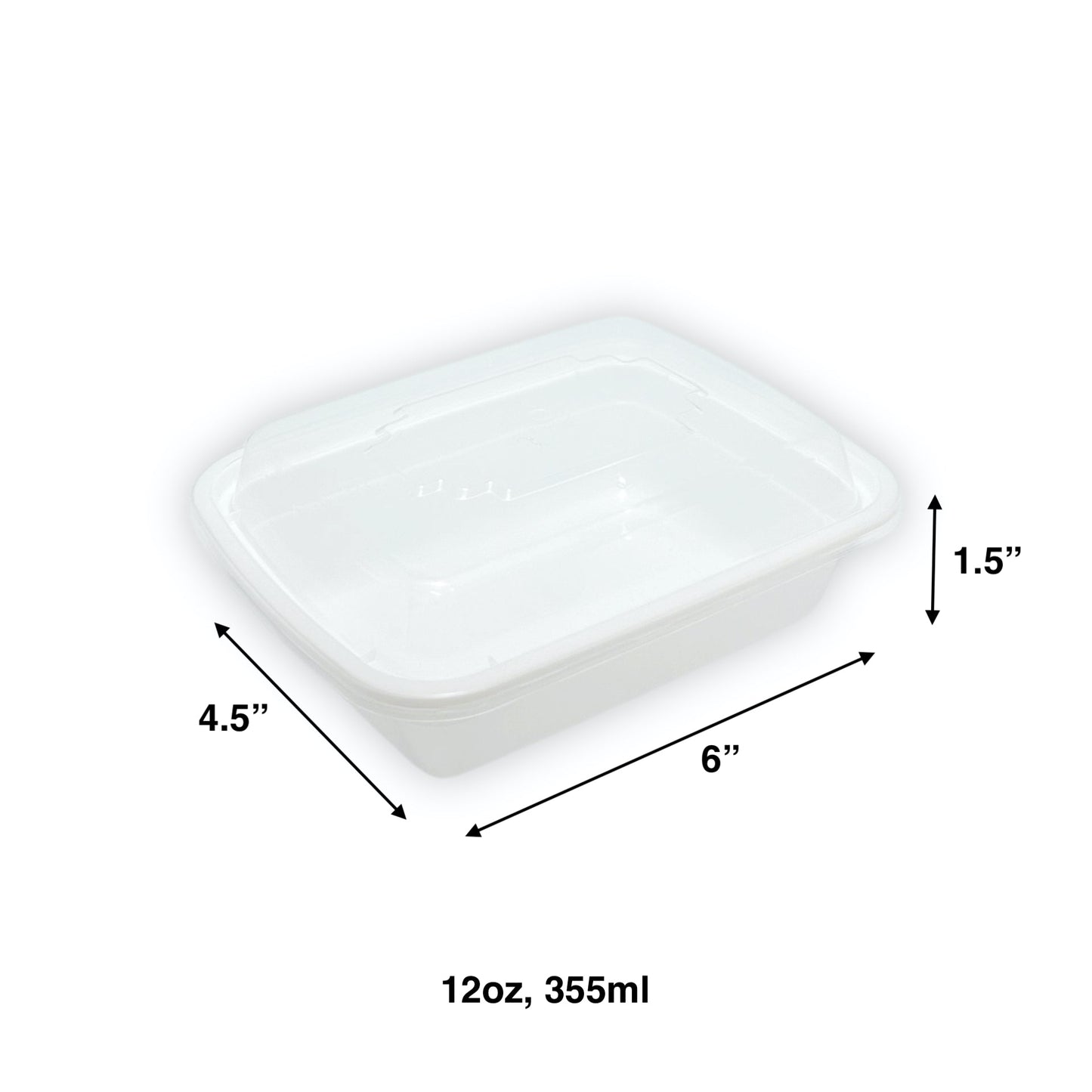 KIS-KY12G | 150sets 12oz, 355ml White PP Rectangle Container with Clear Lids Combo; $0.102/set
