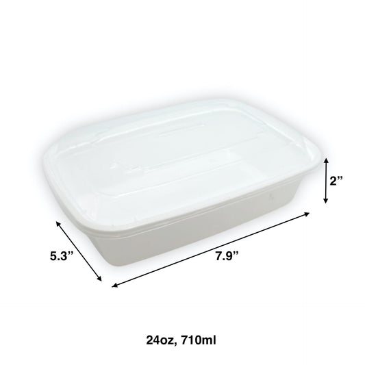 KIS-KY24G | 150sets 24oz, 710ml White PP Rectangle Container with Clear Lids Combo; $0.161/set