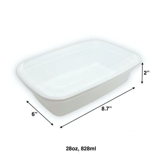 KIS-KY28G | 150sets 28oz, 828ml White PP Rectangle Container with Clear Lids Combo; $0.198/set