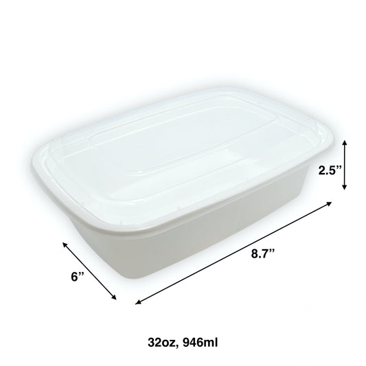 KIS-KY32G | 150sets 32oz, 946ml White PP Rectangle Container with Clear Lids Combo; $0.198/set