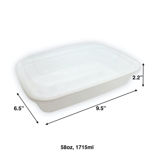 KIS-KY58G | 150sets 58oz, 1715ml White PP Rectangle Container with Clear Lids Combo; $0.311/set