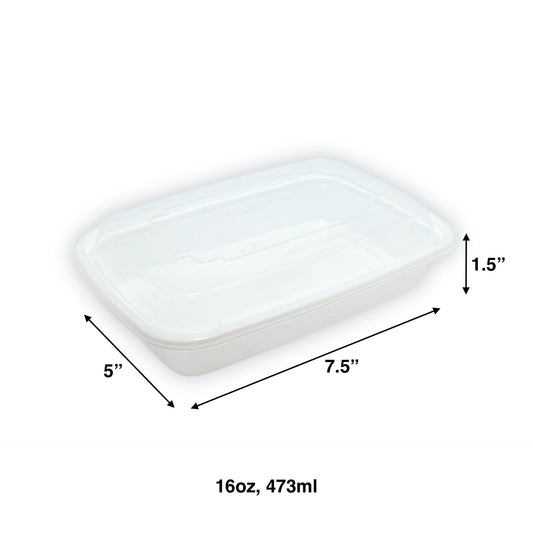 KIS-KY16G | 150sets 16oz, 473ml White PP Rectangle Container with Clear Lids Combo; $0.151/set