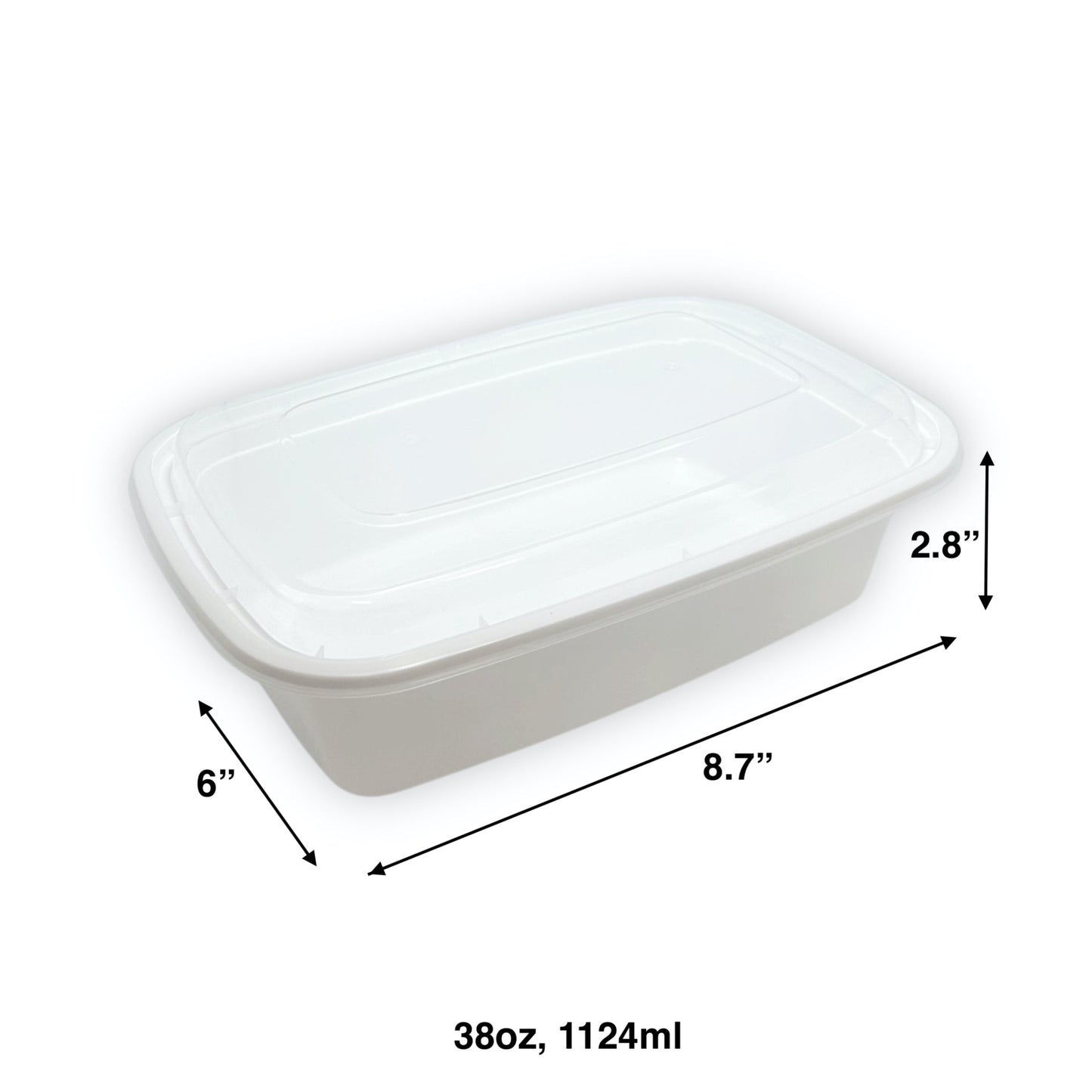 KIS-KY38G | 150sets 38oz, 1124ml White PP Rectangle Container with Clear Lids Combo; $0.198/set