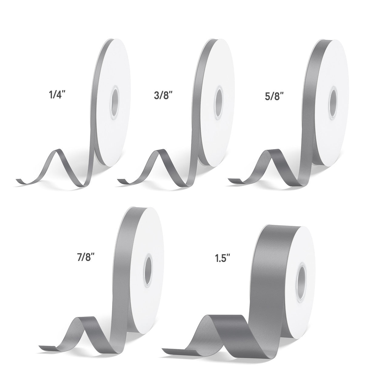 1pcs Silver Solid Single Face Satin Ribbon; 5 Sizes