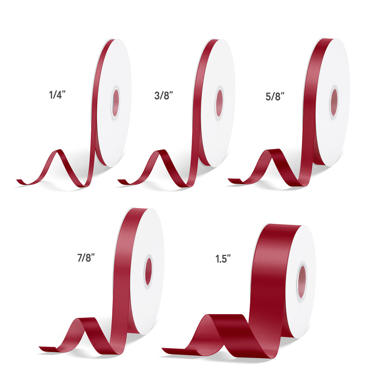 1pcs Scarlet Solid Single Face Satin Ribbon; 5 Sizes