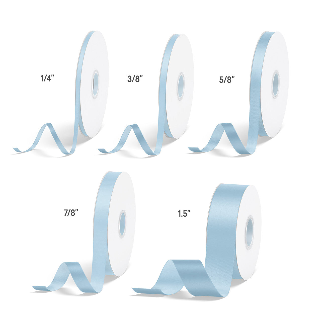 1pcs Light Blue Solid Single Face Satin Ribbon; 5 Sizes