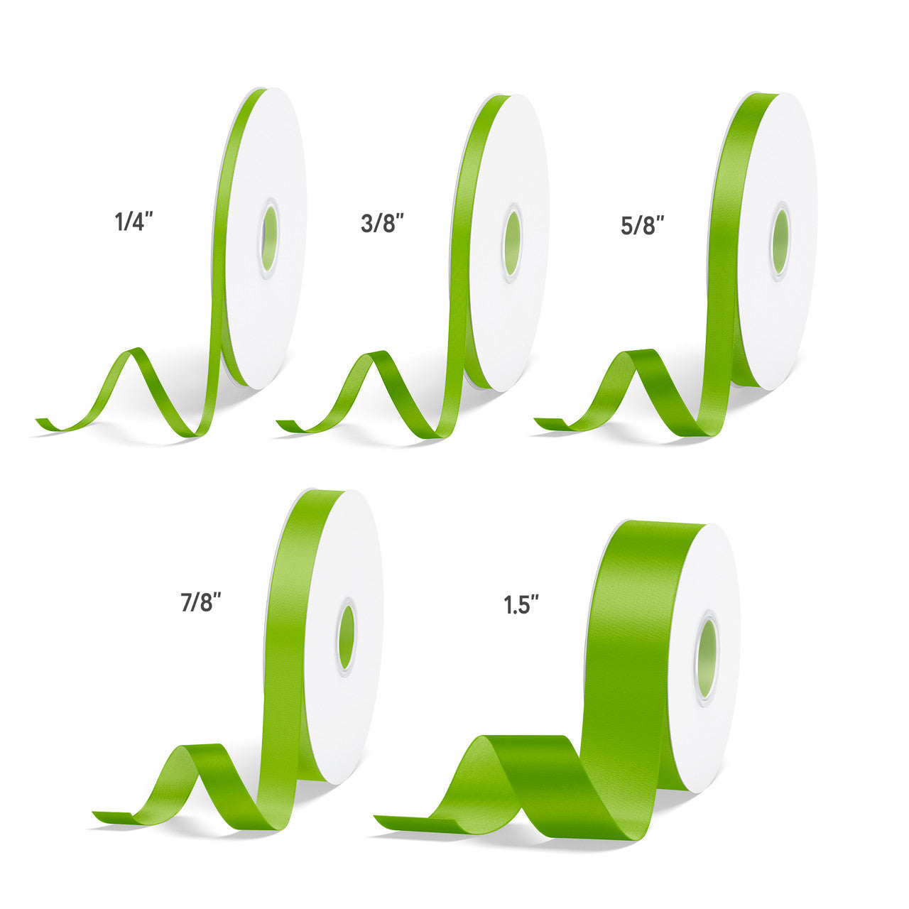 1pcs Kiwi Solid Single Face Satin Ribbon; 5 Sizes
