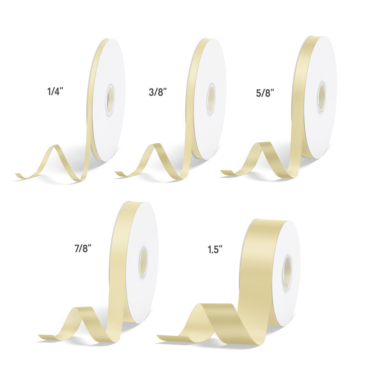 1pcs Ivory Solid Single Face Satin Ribbon; 5 Sizes