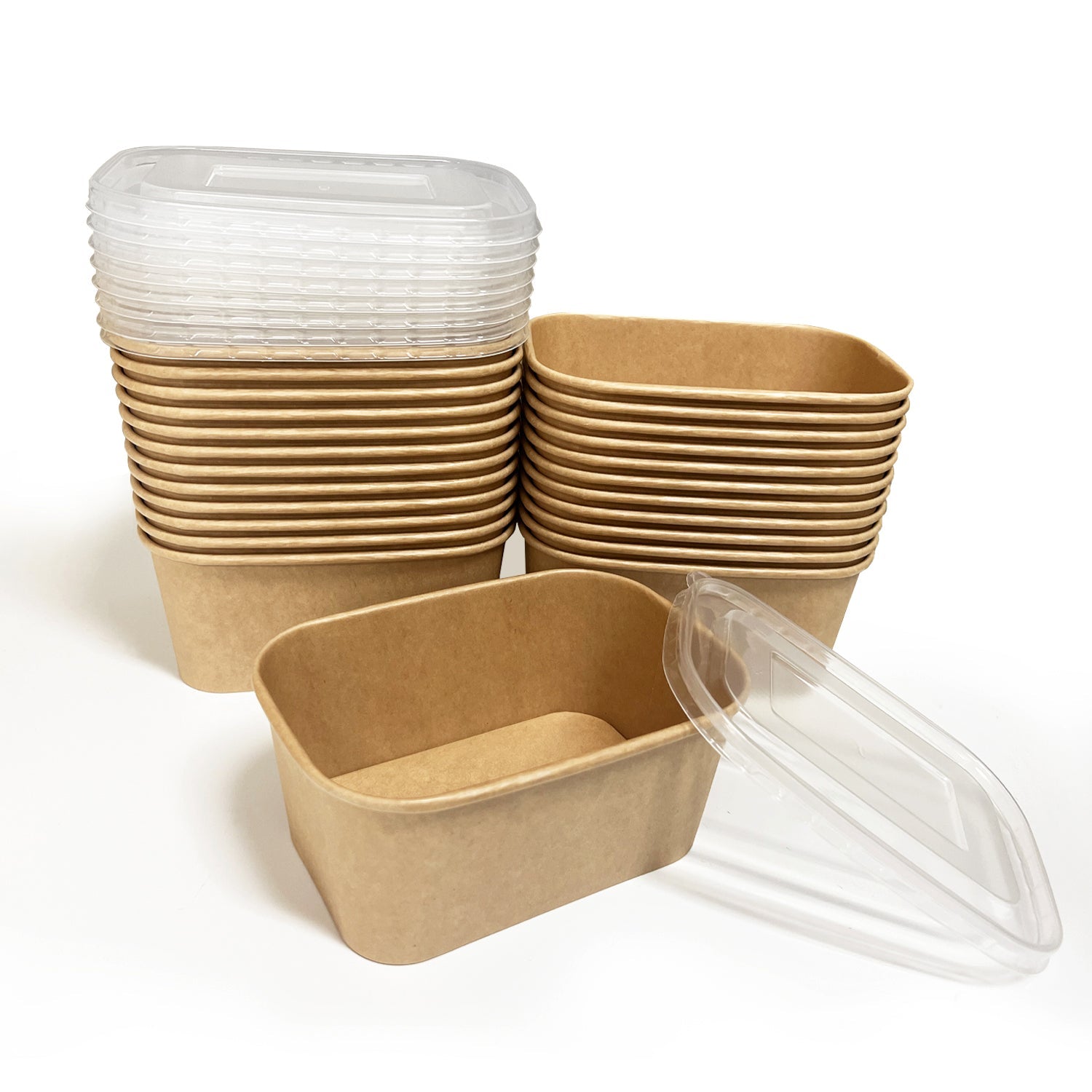 50 Sets/300 Sets, 34oz, 1000ml, Kraft Paper Rectangle Containers, with PP Lids