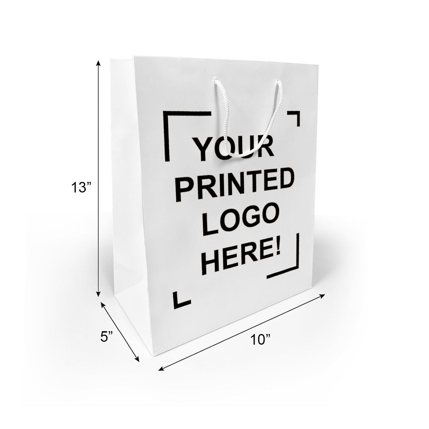 150 Pcs, Debbie, 10x5x13 inches, White Euro Tote Paper Bags, with Rope Handle, Full Color Custom Print