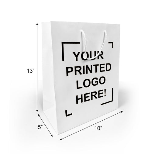 150 Pcs, Debbie, 10x5x13 inches, White Euro Tote Paper Bags, with Rope Handle, Full Color Custom Print