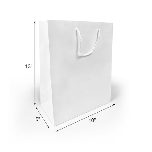 150 Pcs, Debbie,  10x5x13 inches, White Euro Tote Paper Bags, with Rope Handle