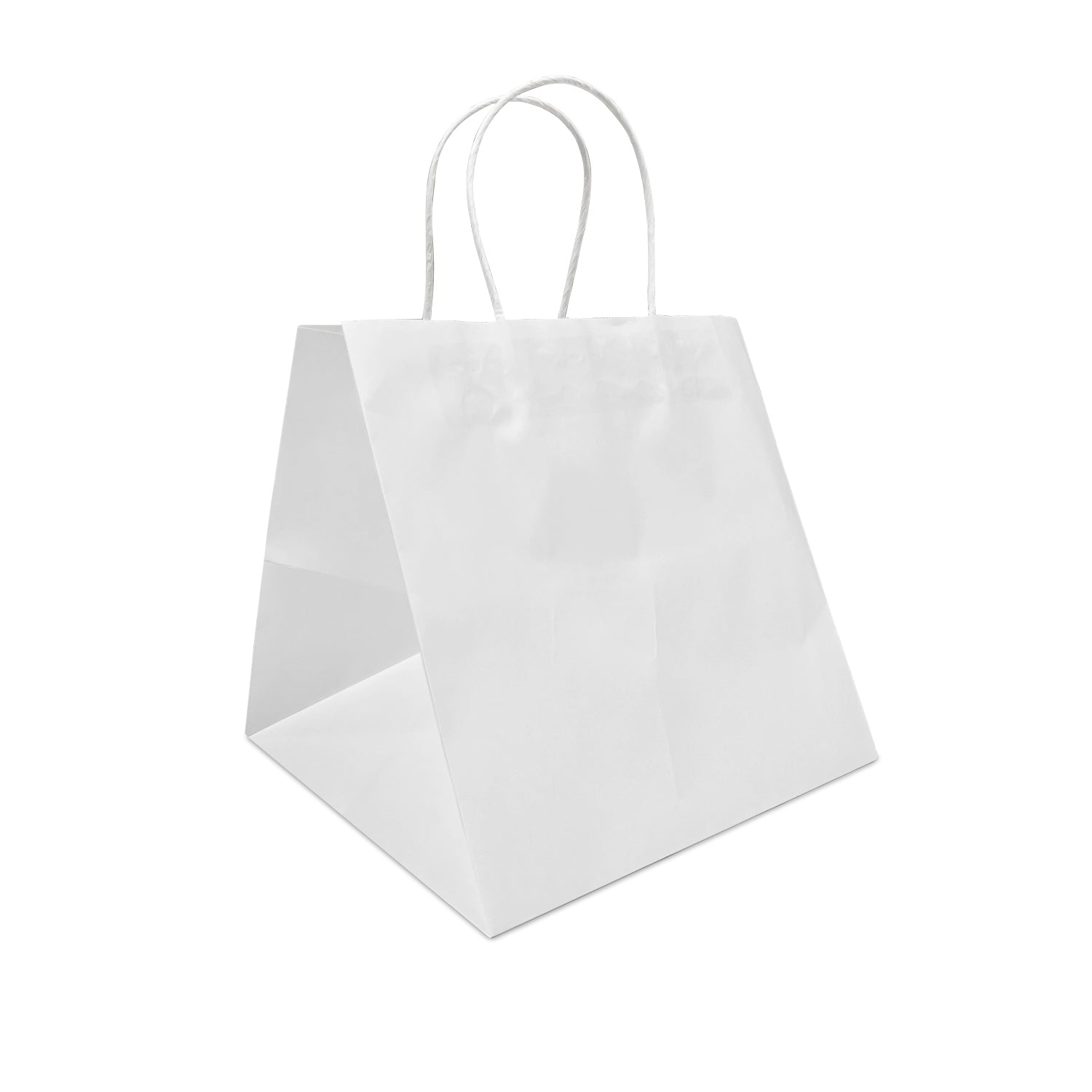 250 Pcs, Cube,  10.5x10.5x10.5 inches, White Paper Bags, with Twisted Handle
