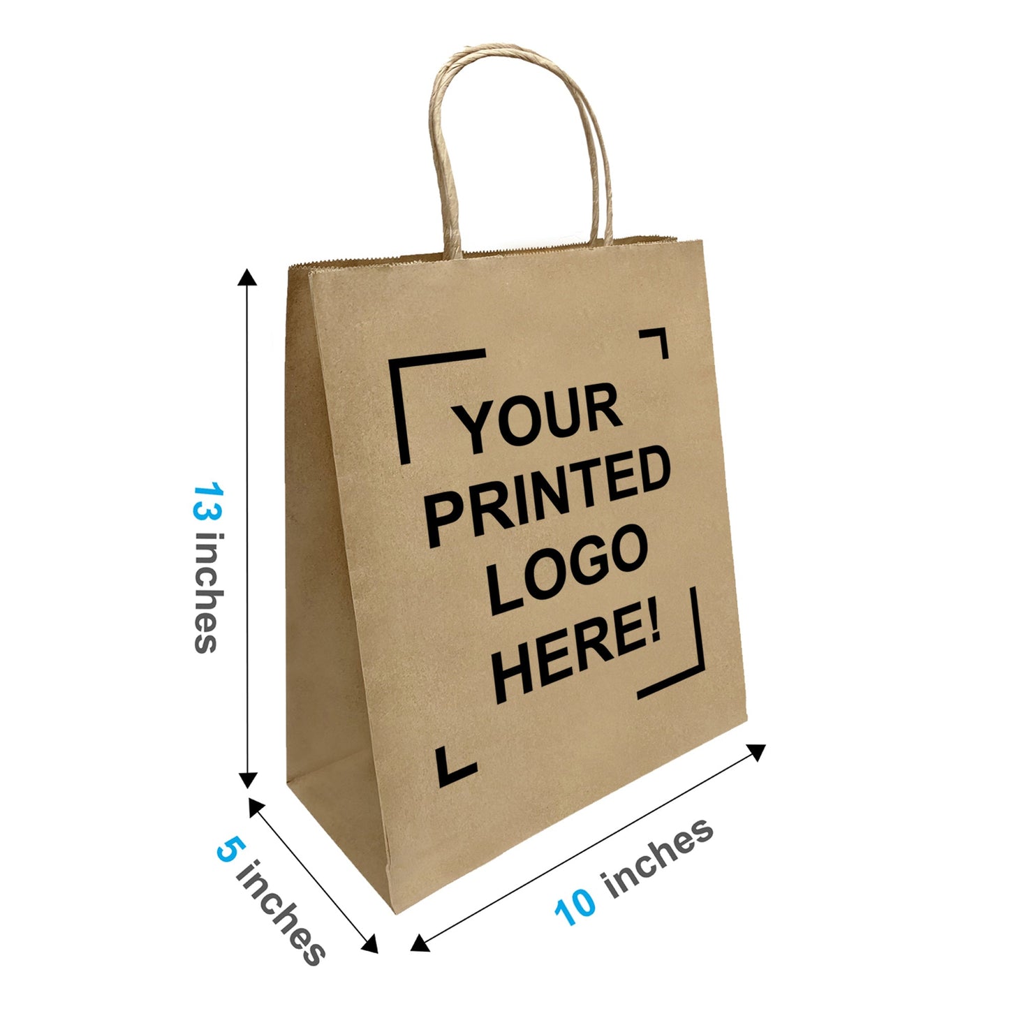250 Pcs, Debbie, 10x5x13 inches, Kraft Paper Bags, with Twisted Handle, Full Color Custom Print