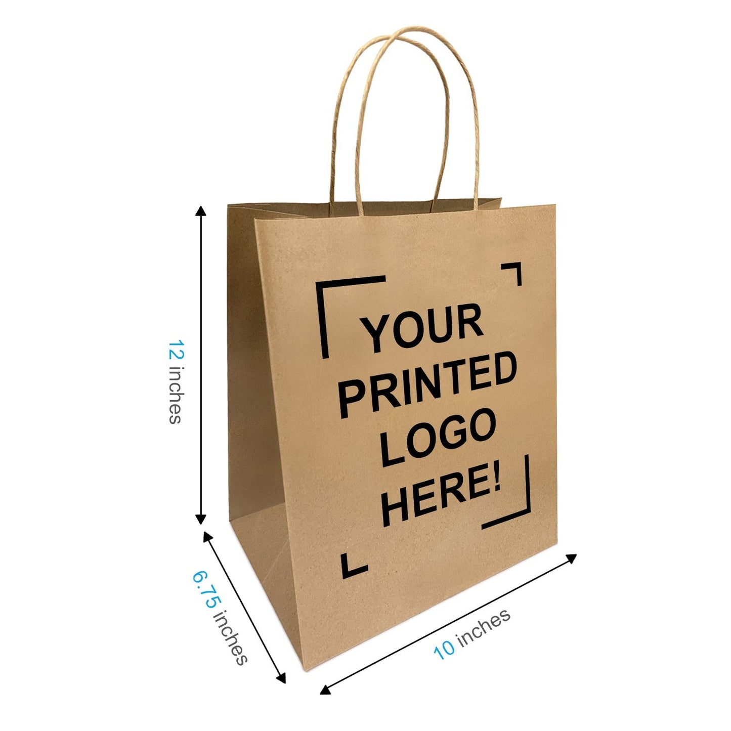 Custom Print Bistro 10x6.75x12 inches Kraft Paper Bags Twisted Handles; $2.425/pc,  50pcs, One Side Full Color Printed in North America