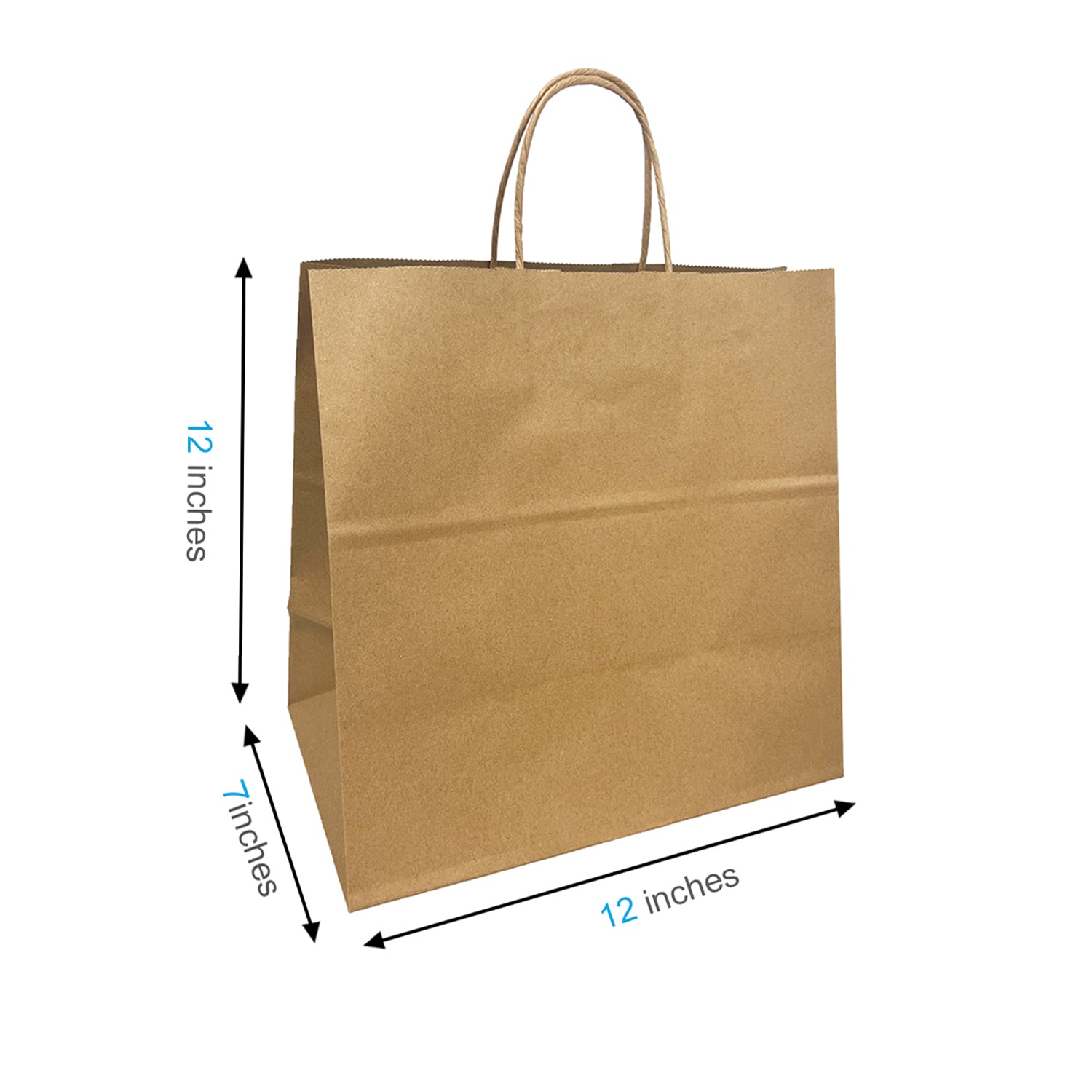 250 Pcs, Pluto, 12x7x12 inches, Kraft Paper Bags, with Twisted Handle