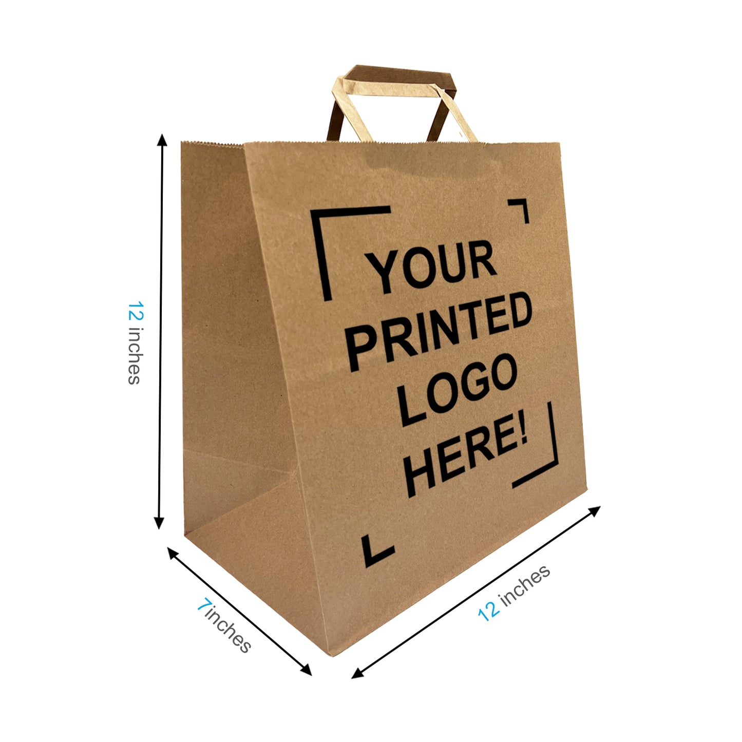 300 Pcs, Pluto, 12x7x12 inches, Kraft Paper Bags, with Flat Handle, Full Color Custom Print