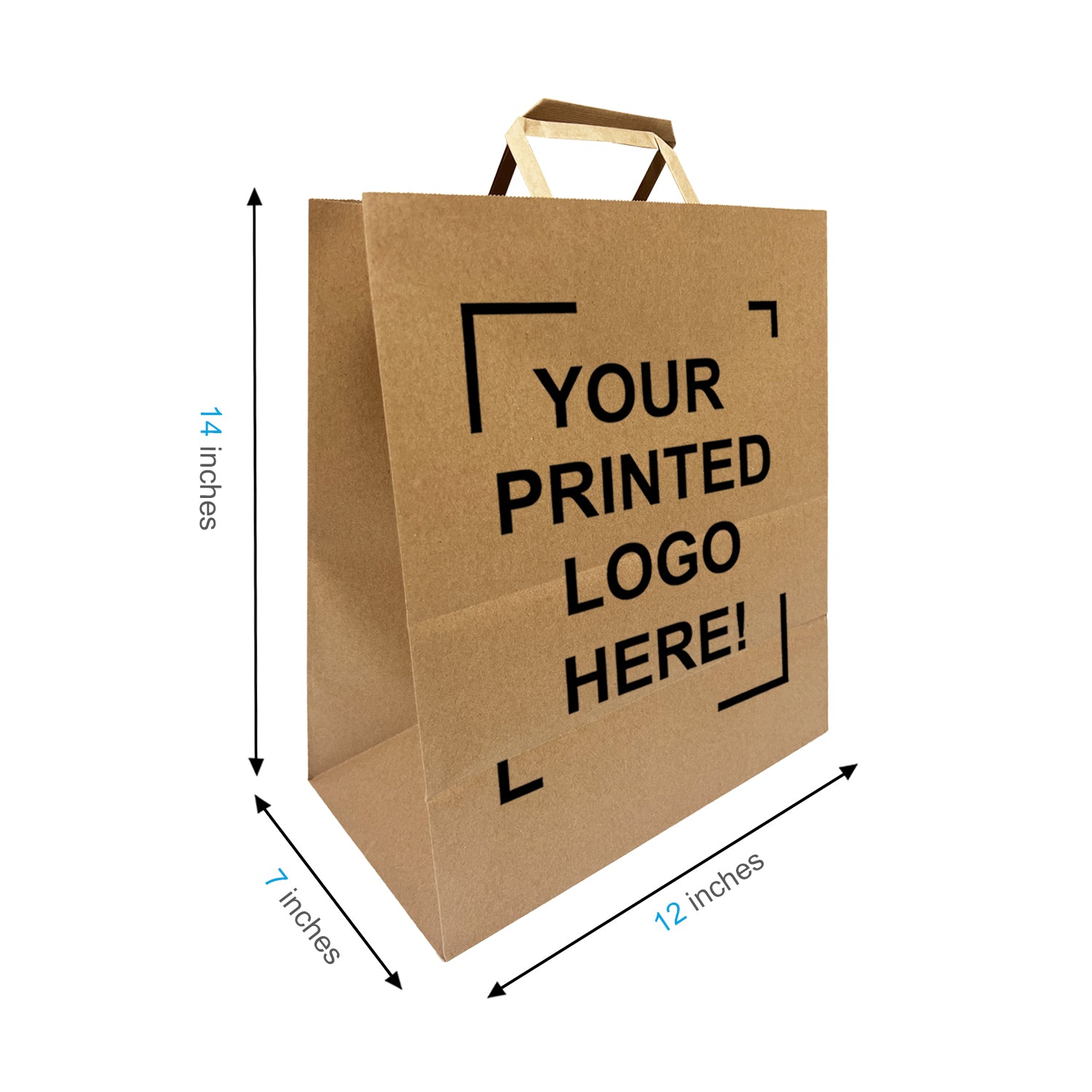 300 Pcs, Winnie, 12x7x14 inches, Kraft Paper Bags, with Flat Handle, Full Color Custom Print