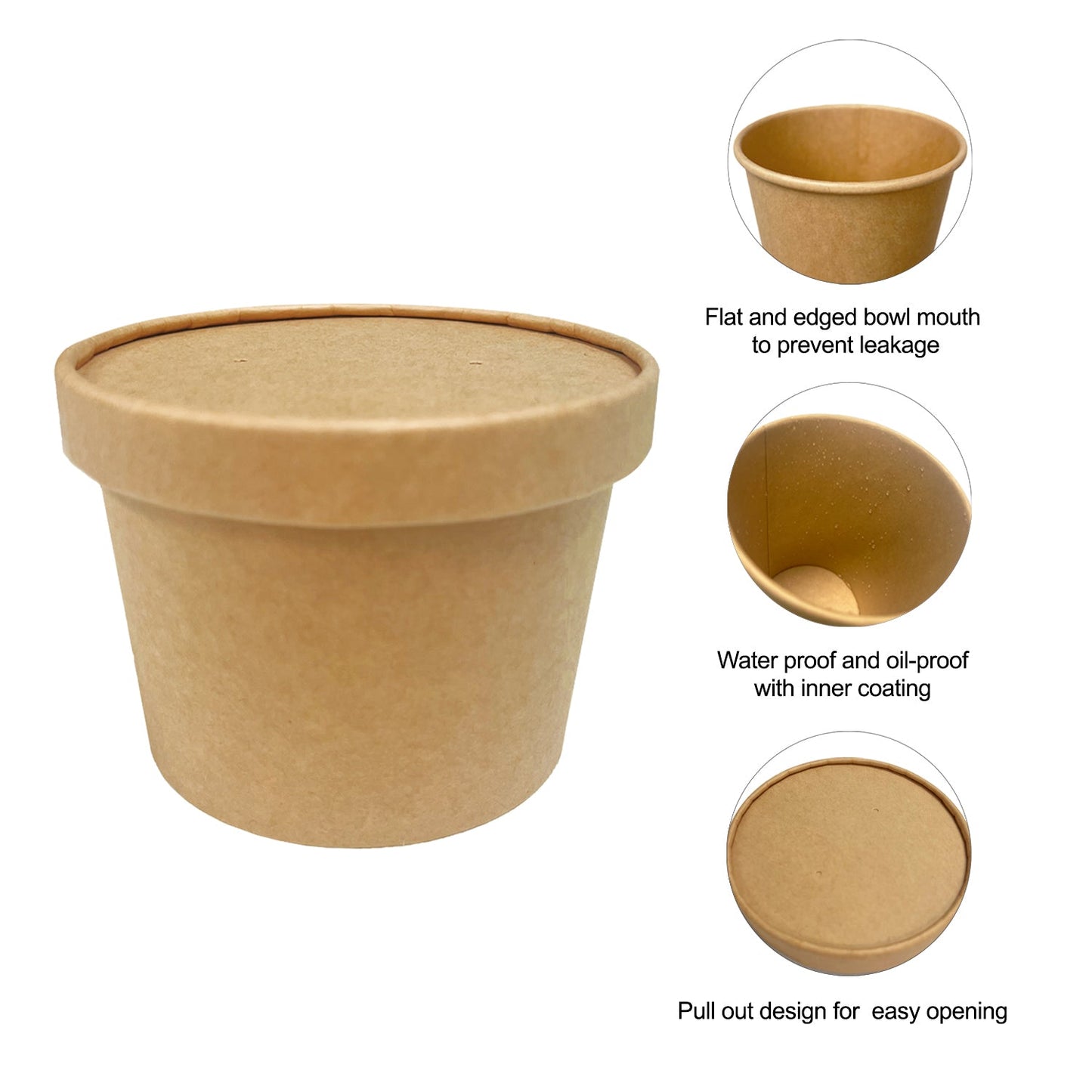 50 Sets/500 Sets, 12oz, 360ml, Paper Soup Cup, with Paper Lid