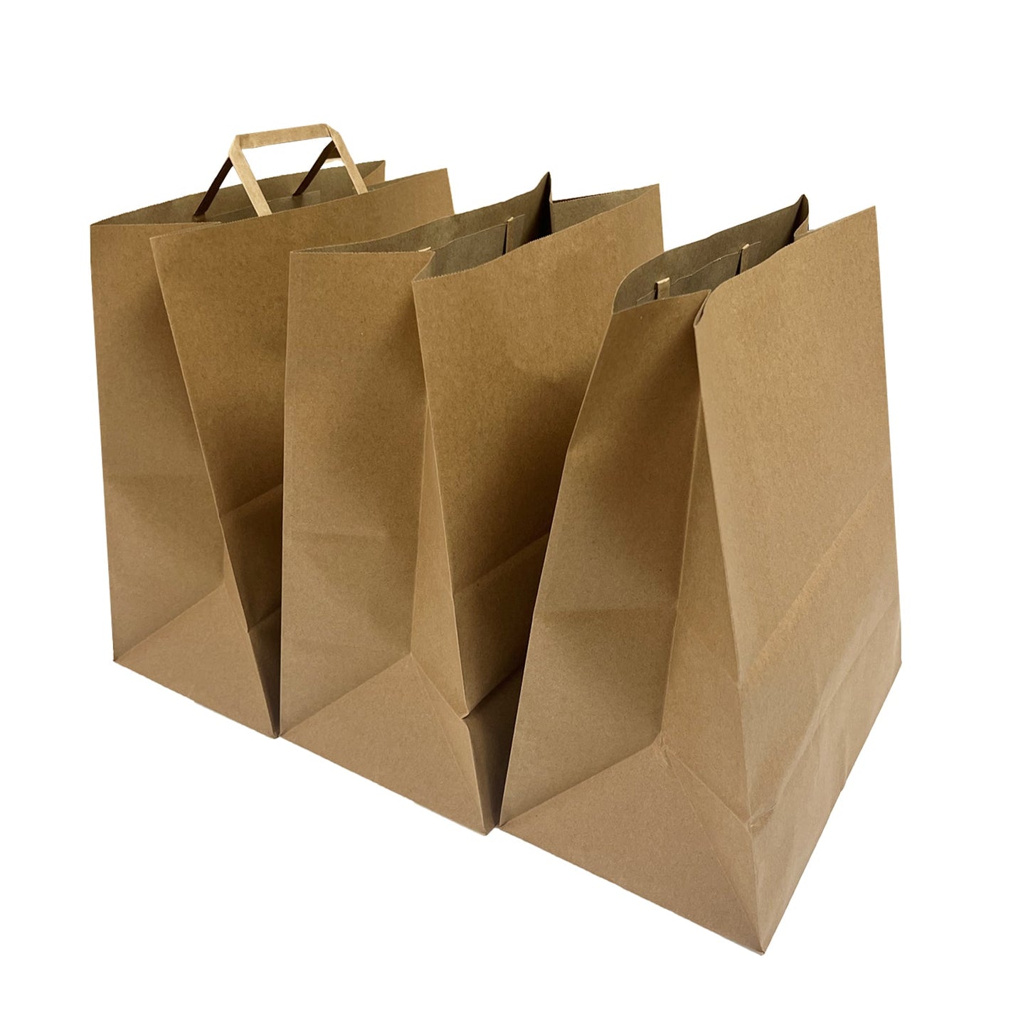 300 Pcs, Winnie,  12x7x14 inches, White Kraft Paper Bags, with Flat handle