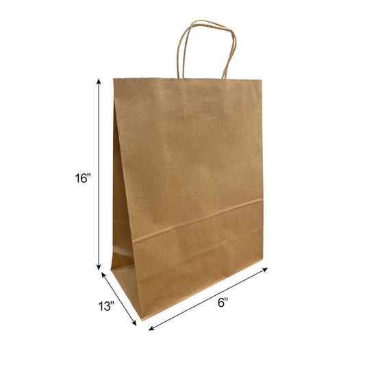 250 Pcs, Traveler,  13x6x16 inches, Euro Tote Paper Bags, with Rope Handle