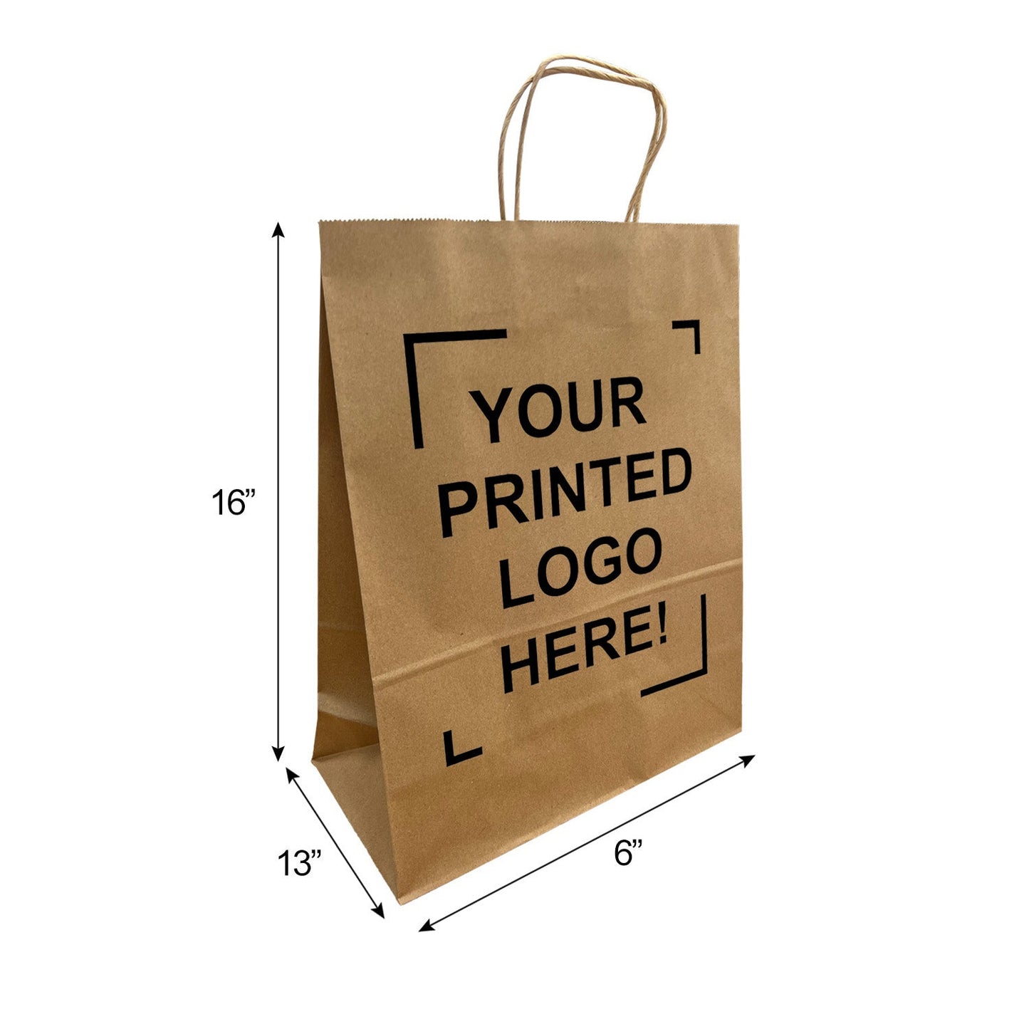 250 Pcs, Traveler, 13x6x16 inches, Kraft Paper Bags, with Twisted Handle, Full Color Custom Print