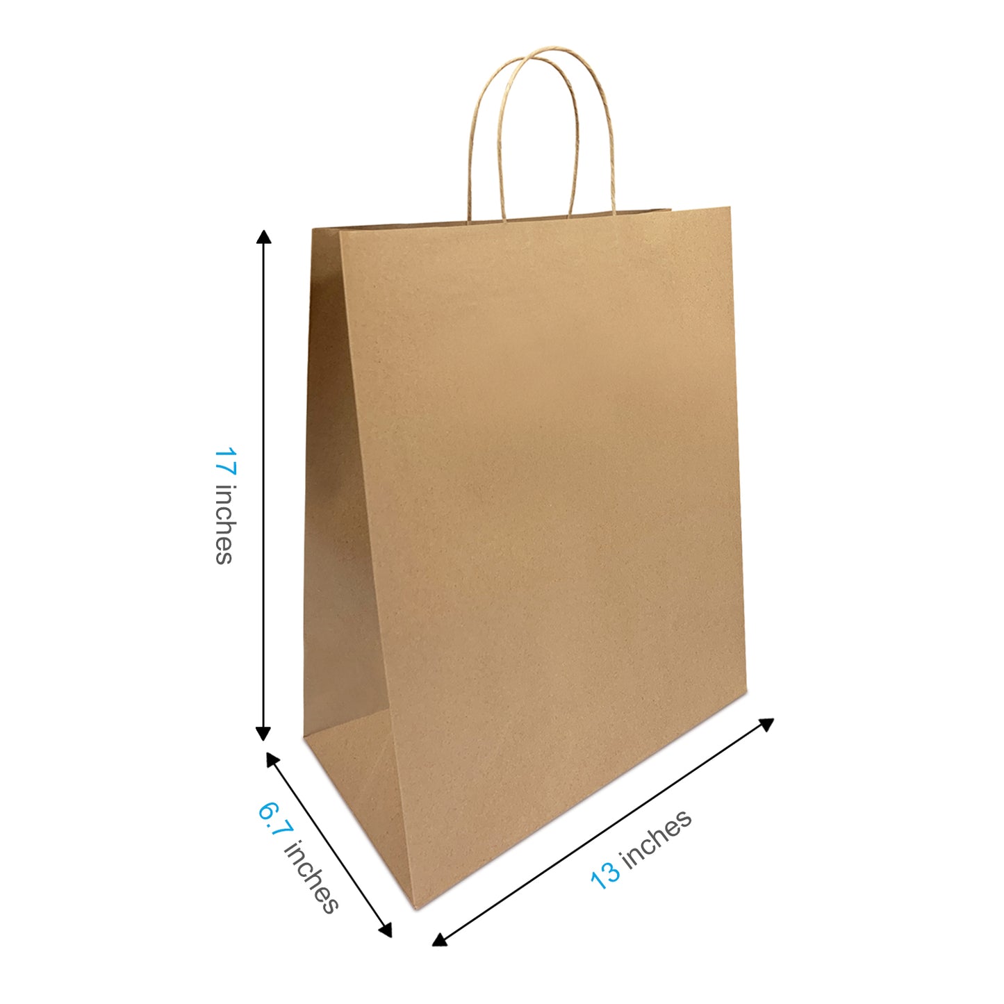 250 Pcs, Mart, 13x7x17 inches, Kraft Paper Bags, with Twisted Handle