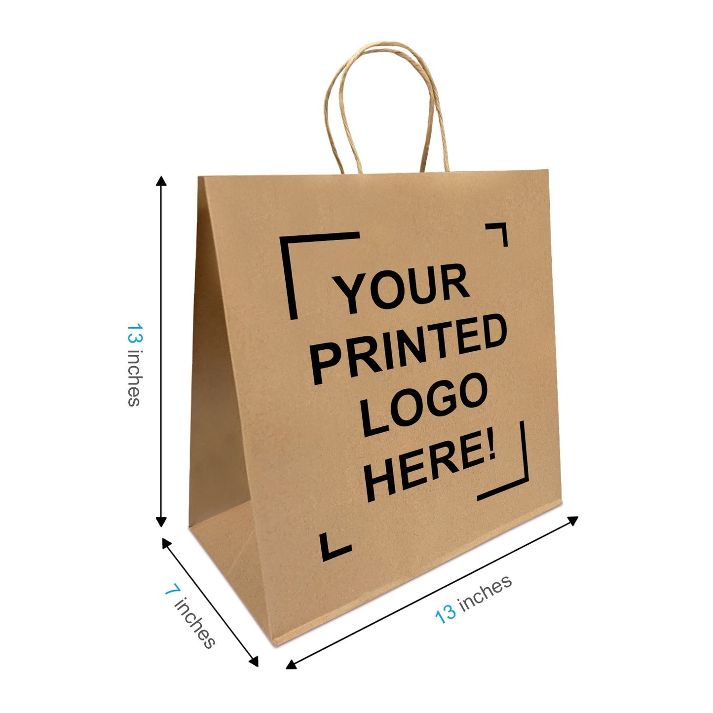 Custom Print Star 13x7x13 inches Kraft Paper Bags Twisted Handles; $1.50/pc, 250pcs/case, 2 Sides Full Color Printed in North America