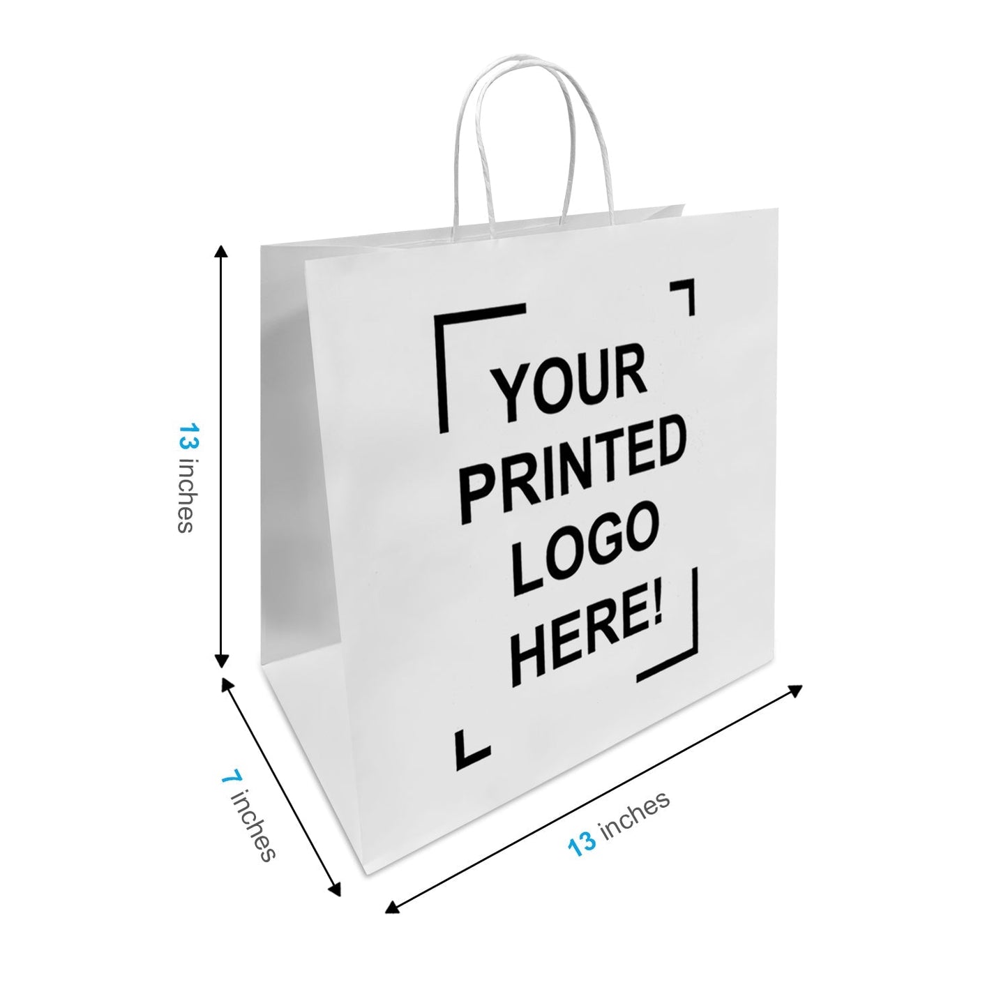 Custom Print Star 13x7x13 inches White Paper Bags Twisted Handles; $1.56/pc, 2 Sides Full Color Print, 250pcs/case, Printed in North America