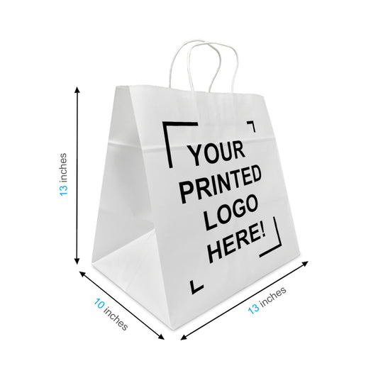 250 Pcs, Cake, 13x10x13 inches, White Paper Bags, with Twisted Handle, Full Color Custom Print